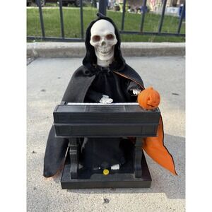 Vintage '95 Halloween Gemmy Skeleton Grim Reaper Playing Organ w/box! WORKS!